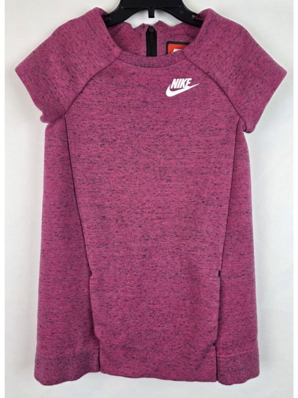 Nike Girls Childs Sweatshirt Dress Size 6X Pink Short Sleeve Front Pocket